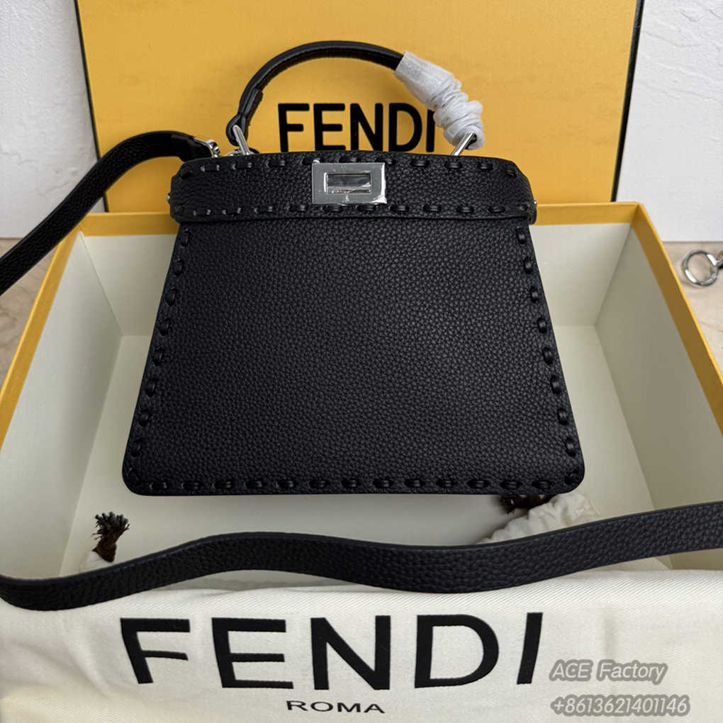 FENDI PeekabooISeeU Shoulder Bag 8BN327 Pebbled Nappa Leather Lining Tote Handle Casual Fashion Luxury Designer Mirror Quality 20cm