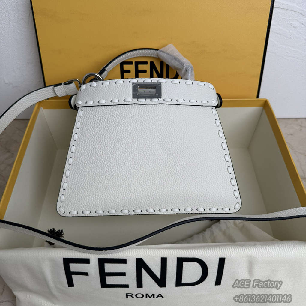 FENDI PeekabooISeeU Shoulder Bag 8BN327 Pebbled Nappa Leather Lining Tote Handle Casual Fashion Luxury Designer Mirror Quality 20cm