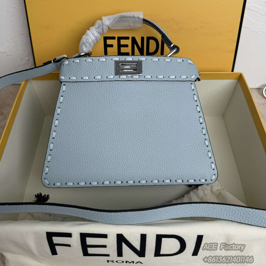 FENDI PeekabooISeeU Shoulder Bag 8BN327 Pebbled Nappa Leather Lining Tote Handle Casual Fashion Luxury Designer Mirror Quality 20cm