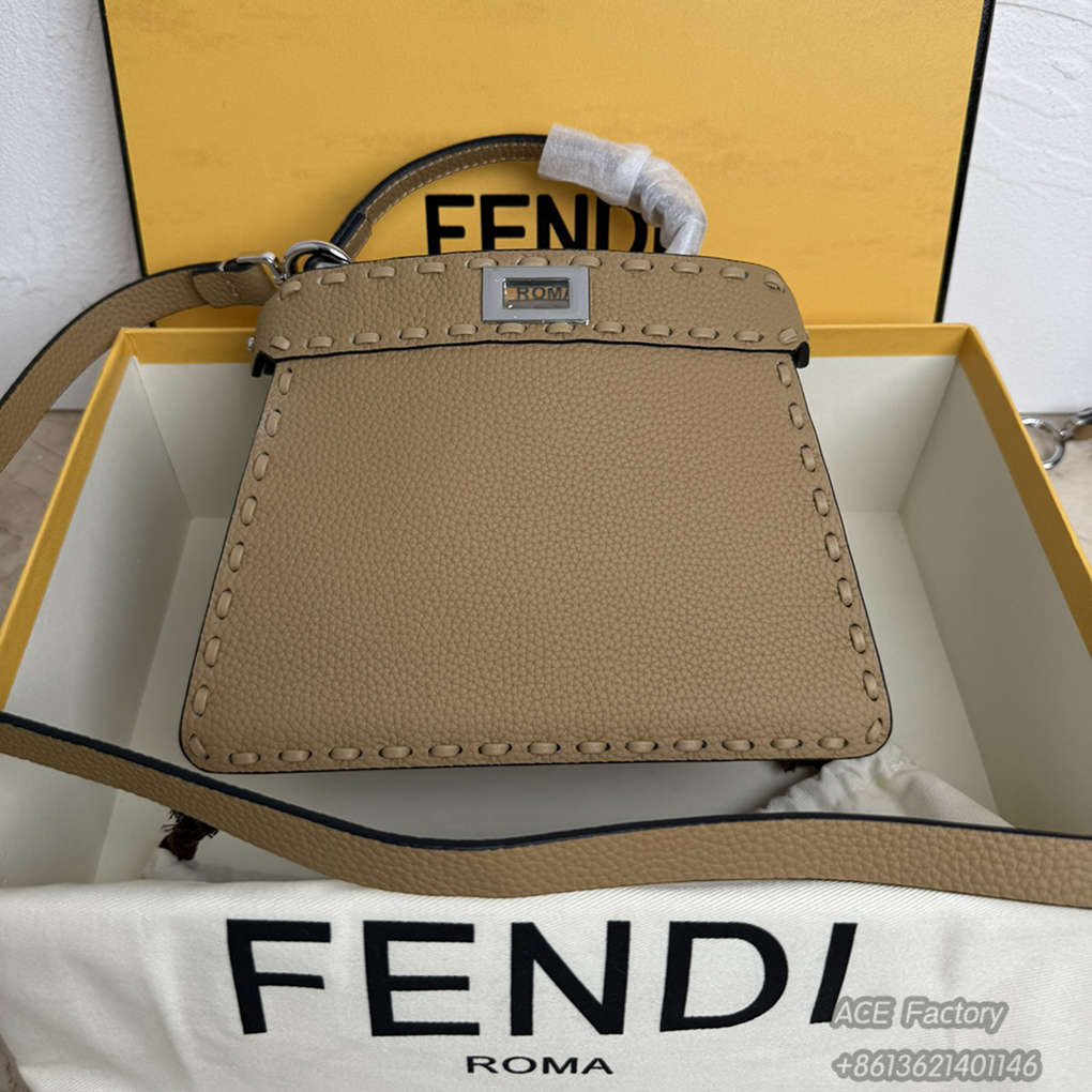 FENDI PeekabooISeeU Shoulder Bag 8BN327 Pebbled Nappa Leather Lining Tote Handle Casual Fashion Luxury Designer Mirror Quality 20cm