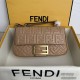 FENDI Baguette Chain Shoulder Bag 3D Textured FF Pattern Panappa Lambskin Tote Casual Fashion Handbag Luxury Designer Mirror Quality 24cm