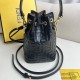 FENDI Mon Tresor Drawstring Bucket Shoulder Bag Embossed FF Logo Calfskin Casual Fashion Handbag Luxury Designer Mirror Quality 12X18X10CM