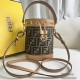 FENDI Mon Tresor Drawstring Bucket Shoulder Bag Embossed FF Logo Calfskin Casual Fashion Handbag Luxury Designer Mirror Quality 12X18X10CM