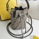 FENDI Mon Tresor Drawstring Bucket Shoulder Bag Embossed FF Logo Calfskin Casual Fashion Handbag Luxury Designer Mirror Quality 12X18X10CM