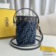 FENDI Mon Tresor Drawstring Bucket Shoulder Bag Embossed FF Logo Calfskin Casual Fashion Handbag Luxury Designer Mirror Quality 12X18X10CM