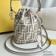 FENDI Mon Tresor Drawstring Bucket Shoulder Bag Embossed FF Logo Calfskin Casual Fashion Handbag Luxury Designer Mirror Quality 12X18X10CM