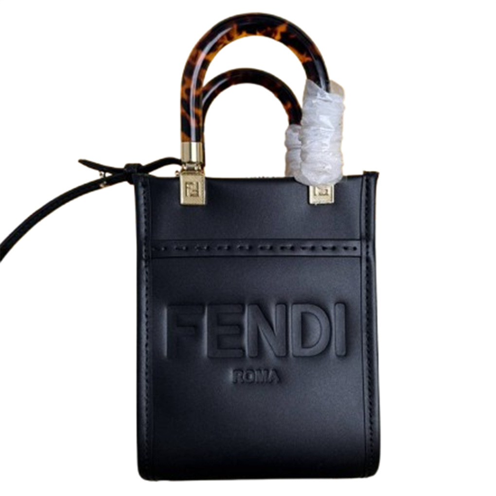 FENDI Mon Tresor Drawstring Bucket Shoulder Bag Embossed FF Logo Calfskin Casual Fashion Handbag Luxury Designer Mirror Quality 12X18X10CM