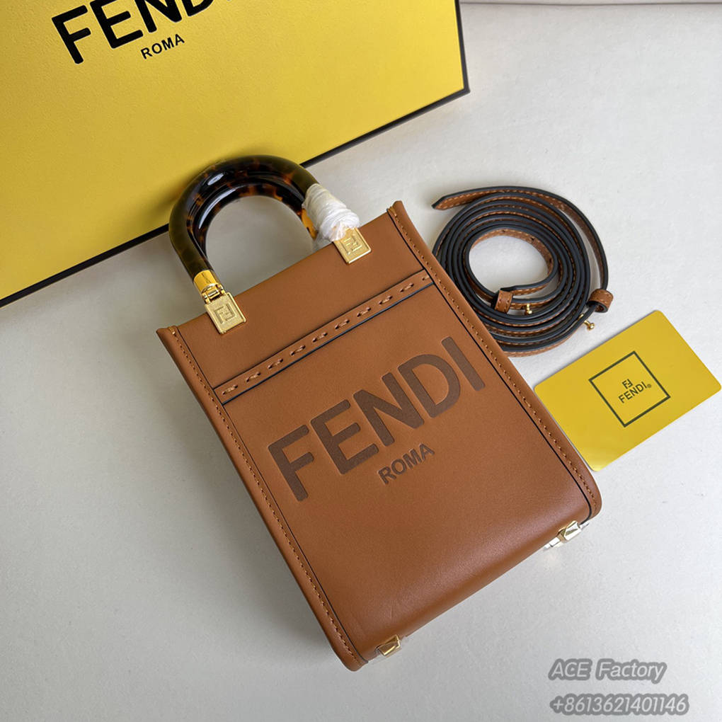 FENDI Mon Tresor Drawstring Bucket Shoulder Bag Embossed FF Logo Calfskin Casual Fashion Handbag Luxury Designer Mirror Quality 12X18X10CM