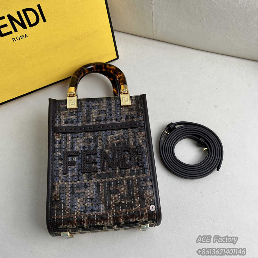 FENDI Mon Tresor Drawstring Bucket Shoulder Bag Embossed FF Logo Calfskin Casual Fashion Handbag Luxury Designer Mirror Quality 12X18X10CM