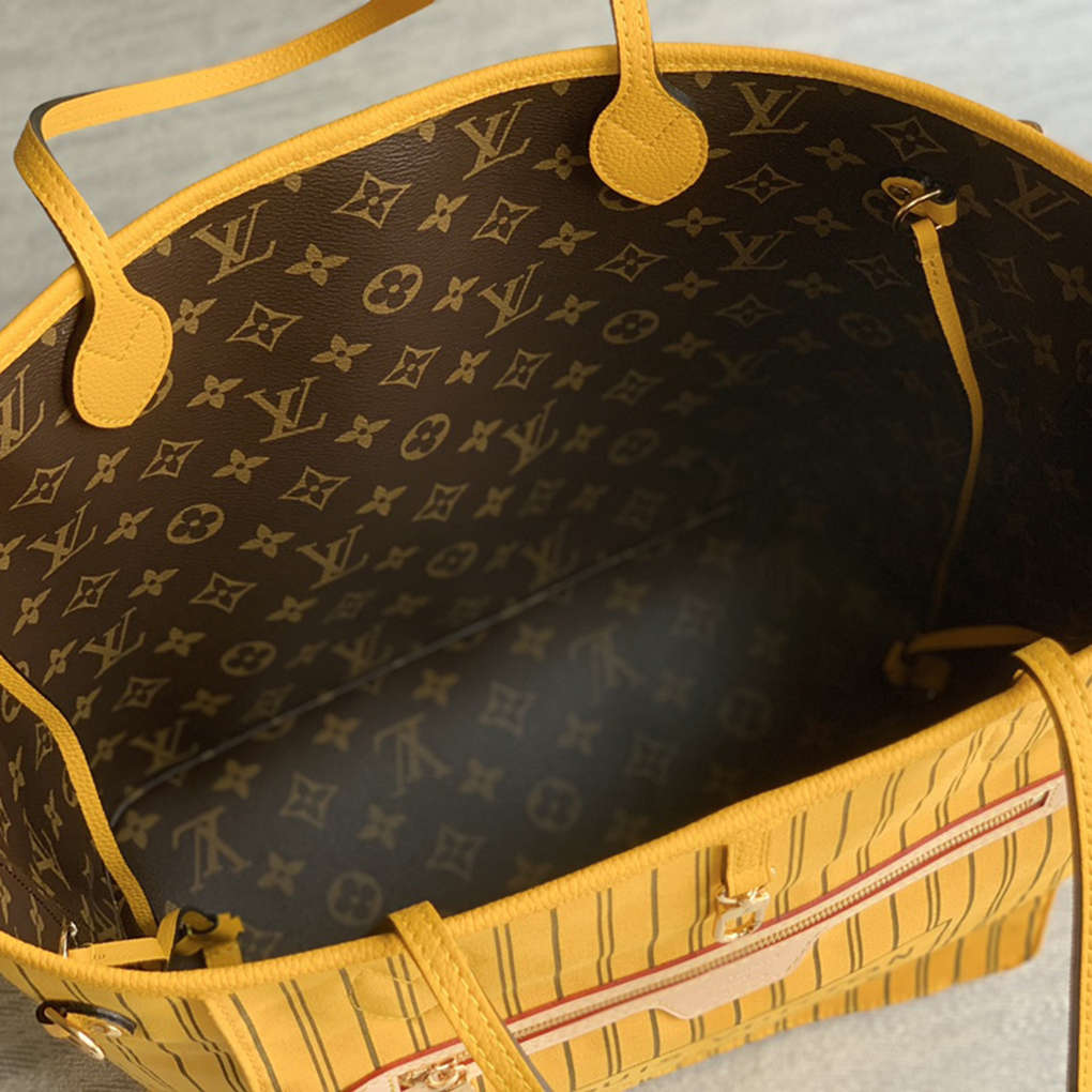 Neverfull Bandouliere Inside Out Louis Vuitton 9A High Quality Mirror Version Monogram Canvas and Striped Fabric Hobo Shopping Bag 31cm  M12707 M12779 