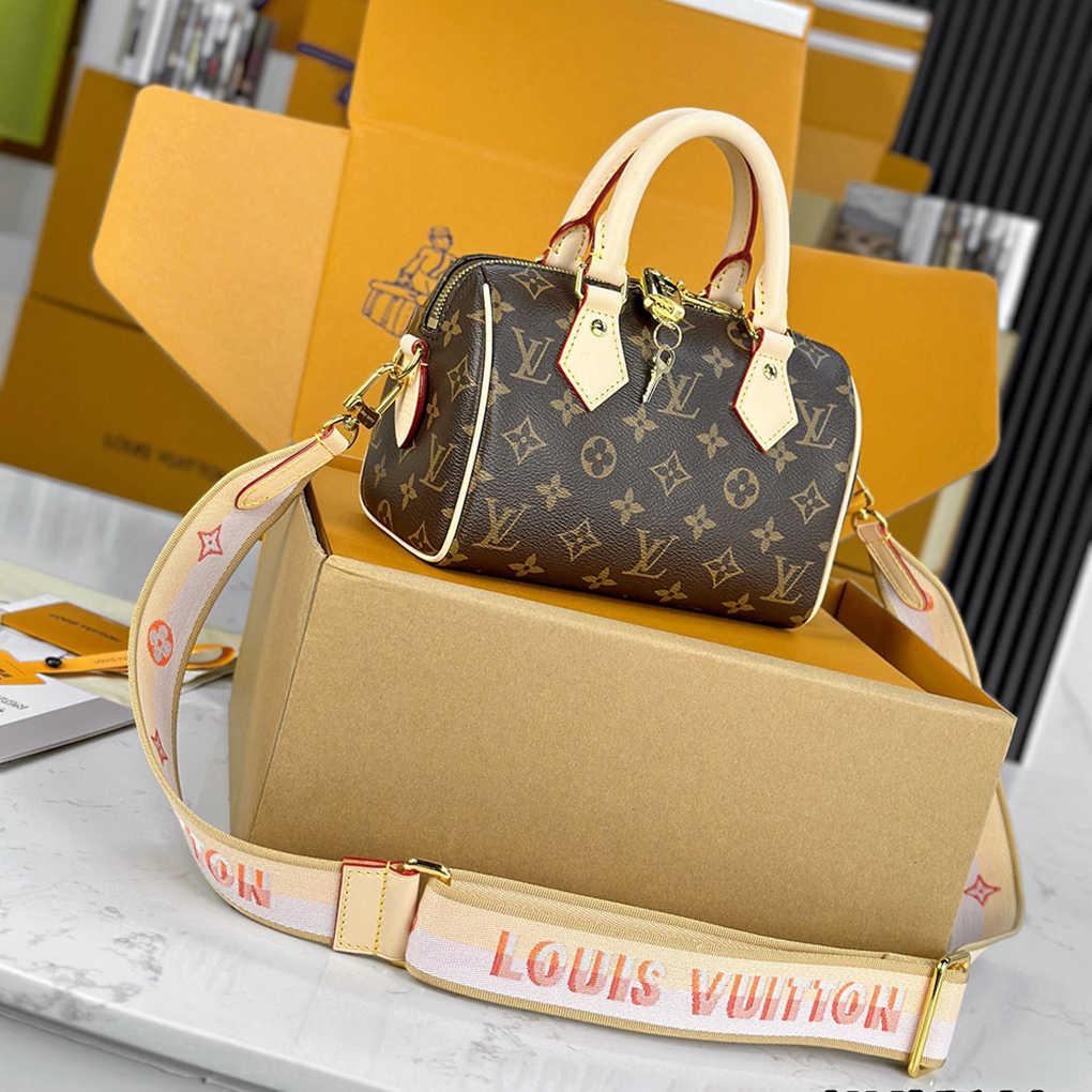 Speedy Bandoulière 20 Monogram Canvas Genuine Leather Grained Louis Vuitton Speedy Travel Bag 9A Mirror Quality Version 20cm  M46234 M46222