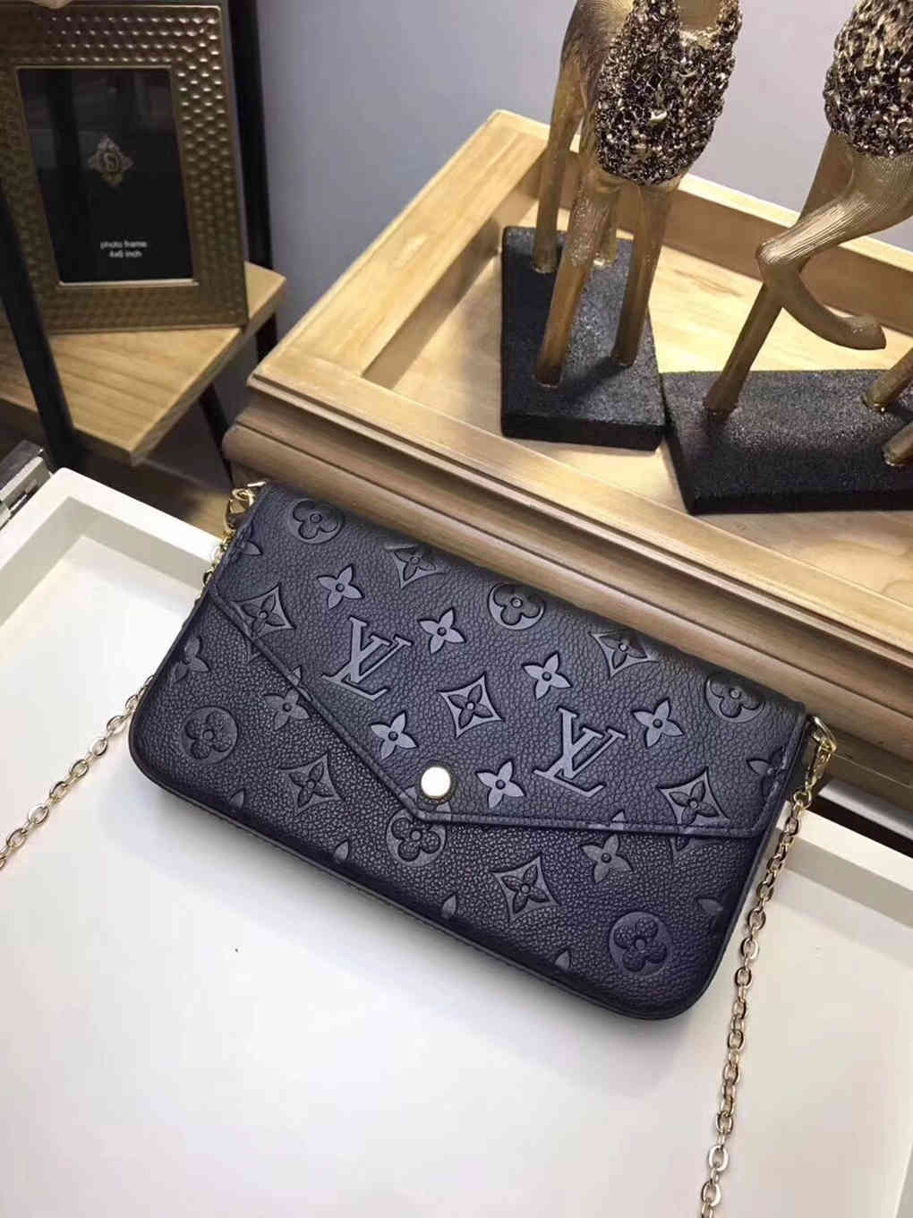 Félicie Pochette Louis Vuitton Monogram Coated Canvas and Genuine Leather Chain Wallet Shoulder Bag 9A Mirror Quality Luxury Design 21cm  M81896 M12754 