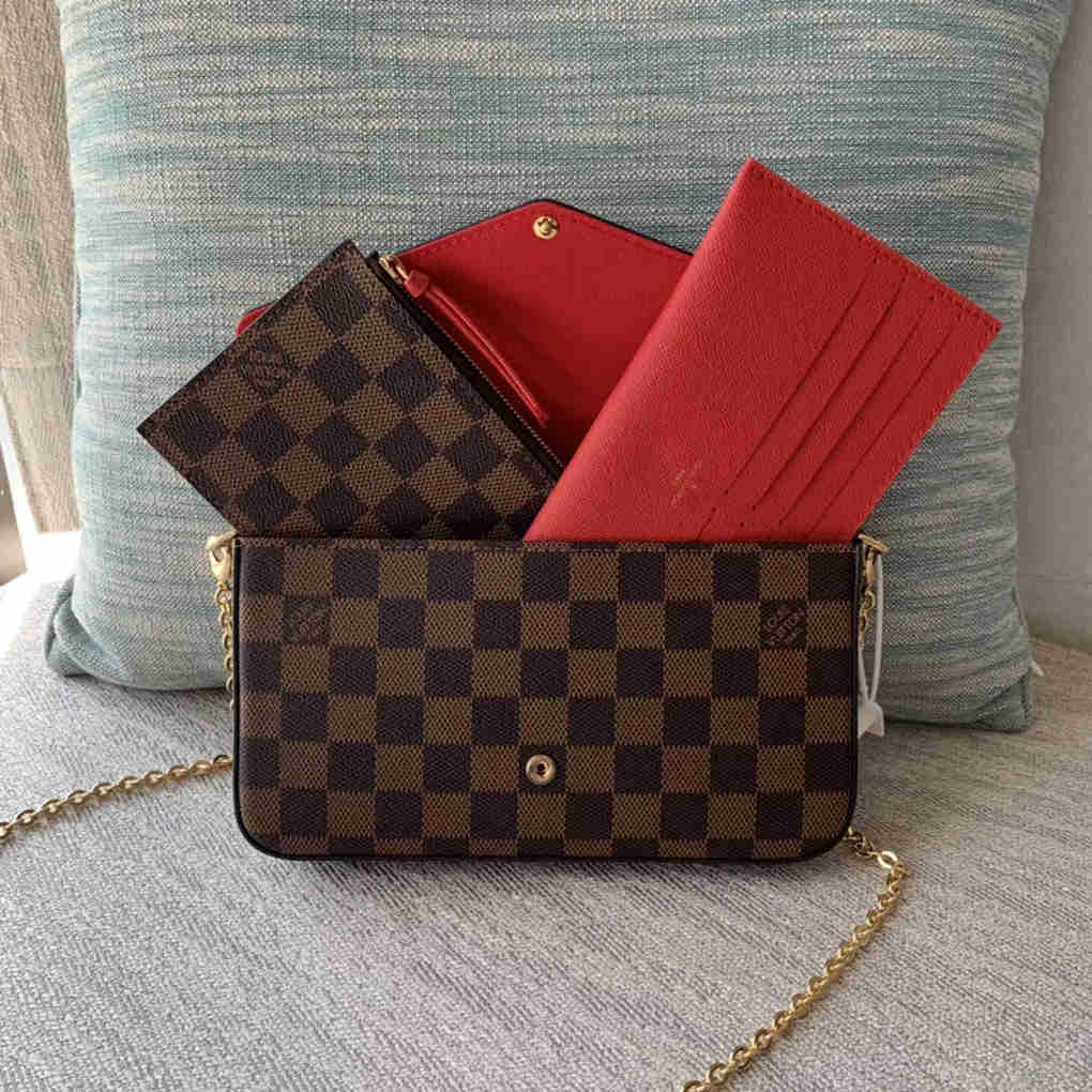 Félicie Pochette Louis Vuitton Monogram Coated Canvas and Genuine Leather Chain Wallet Shoulder Bag 9A Mirror Quality Luxury Design 21cm  M81896 M12754 