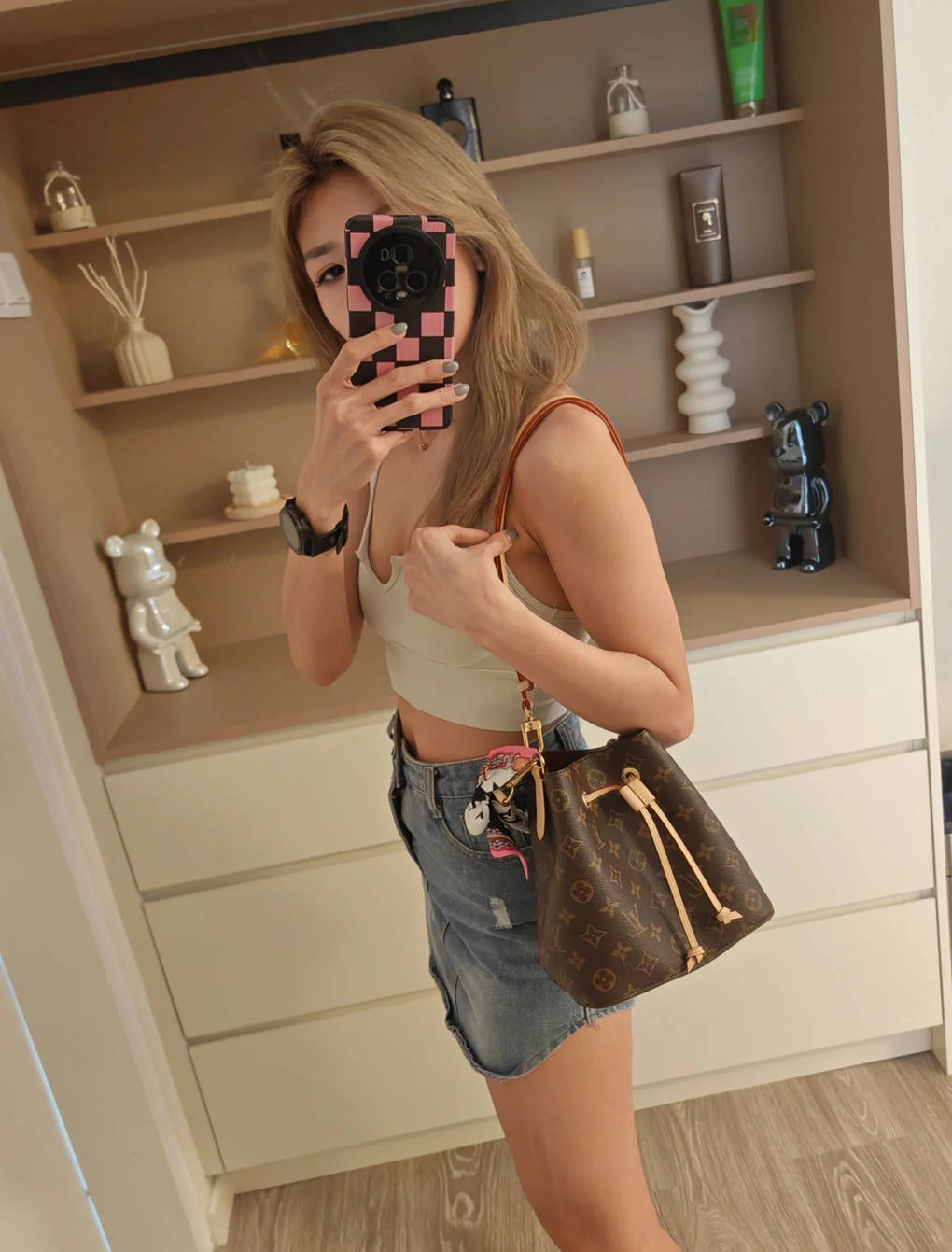 Neonoe Lv Monogram Coated Canvas Embossed Grained Cowhide Leather Louis Vuitton Replica Bag Fashion Design Luxury 10A Top Mirror Version 26cm  M44020  M45497